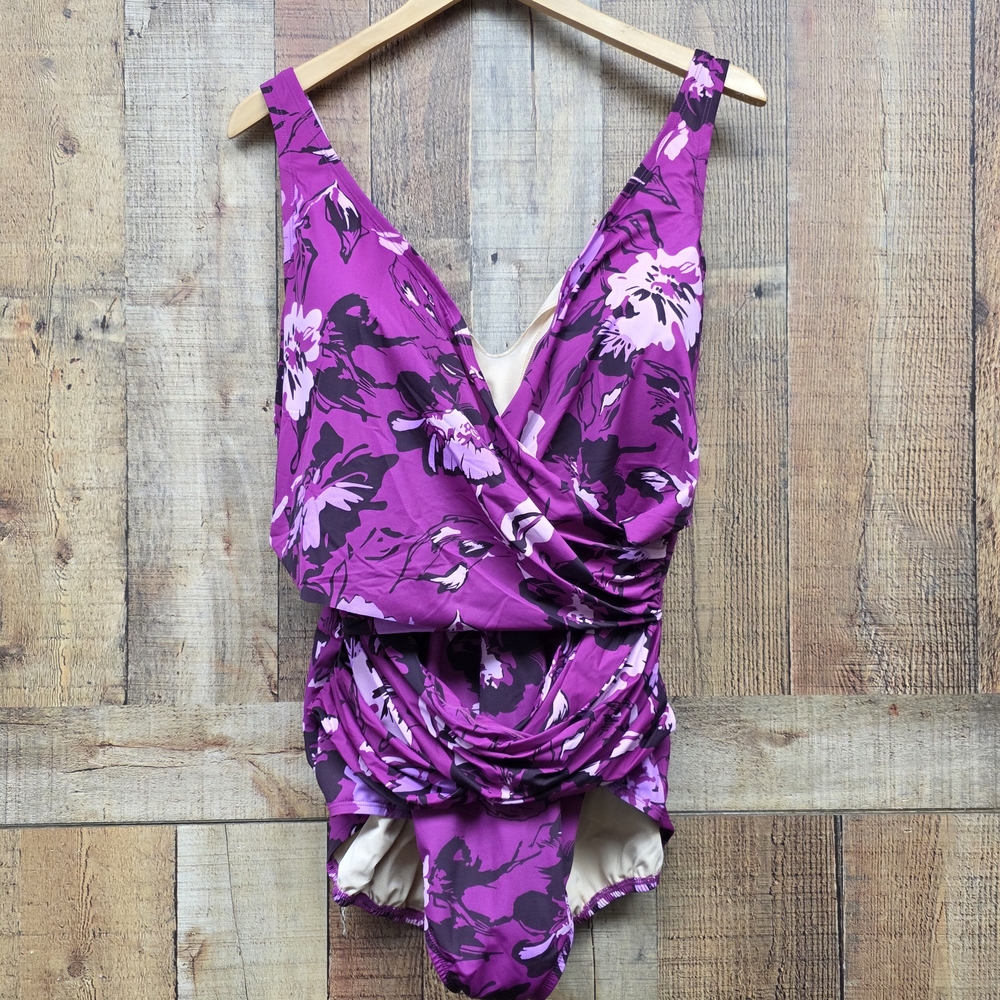 Lands' End Slender Suit Wrap One Piece Swimsuit Floral Womens Plus Size 20W  22W